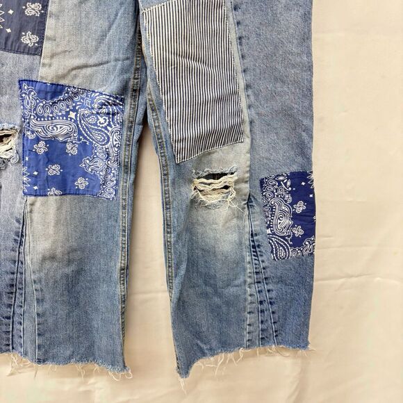 Free People We The Free Patchwork Wide-Leg Pieced Cropped Jeans Sz 27 - Picture 5 of 11